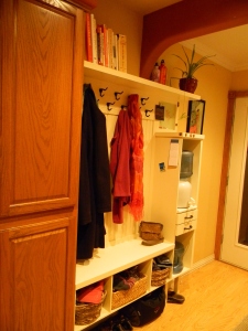 entry coat rack with cubbies and drawers DIY